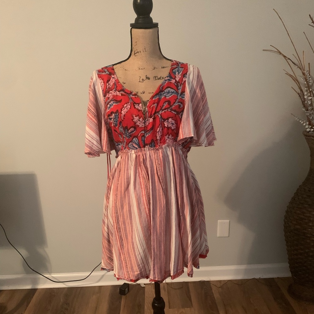 Free People Red Babydoll Swing Bottom Tunic Dress